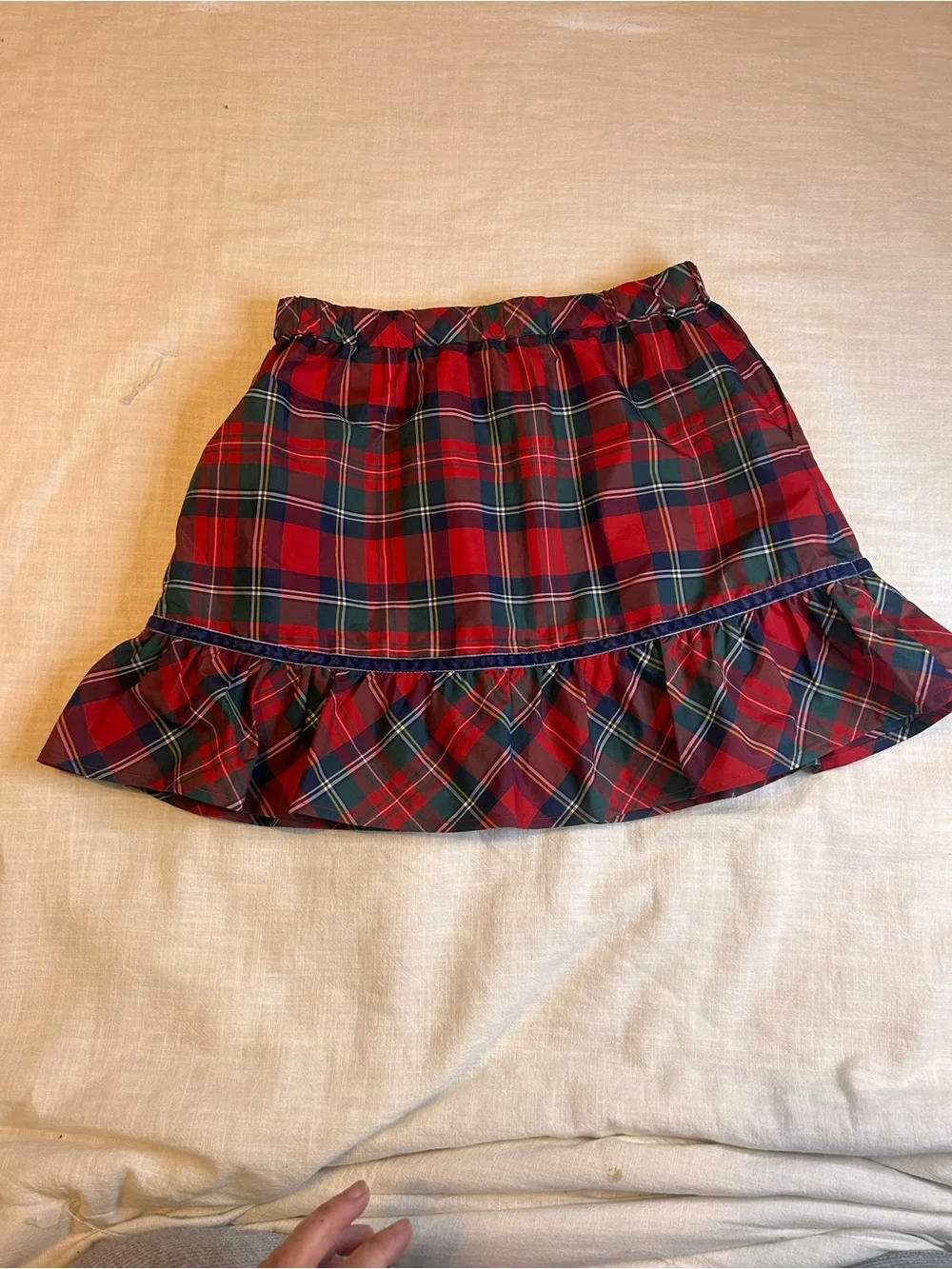 Vineyard Vines Red and Dark Green Plaid Ruffle Hem Skirt